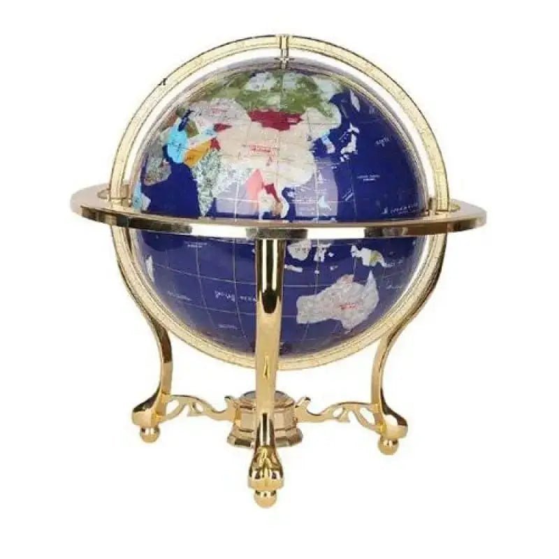 Globus ziemski vintage sfera błękitny szafir ze złotą konstrukcją